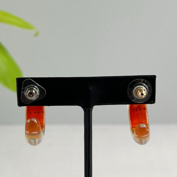 Mod Lucite Hoop Earrings Orange & Blue 1.25" Retro Minimalist Style - Picture 4 of 6